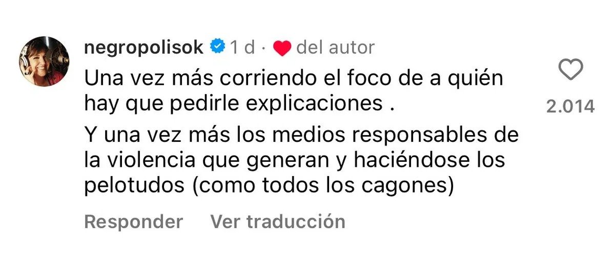 La Negra Vernacci sali en apoyo de Tamara Pettinato