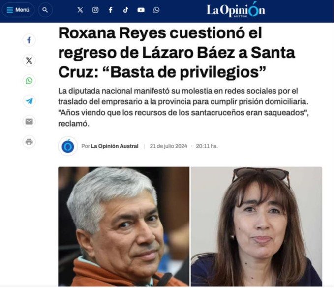 Santa Cruz: indignacin por la llegada de Lzaro Bez tras la concesin por parte de la Justicia, del arresto domiciliario