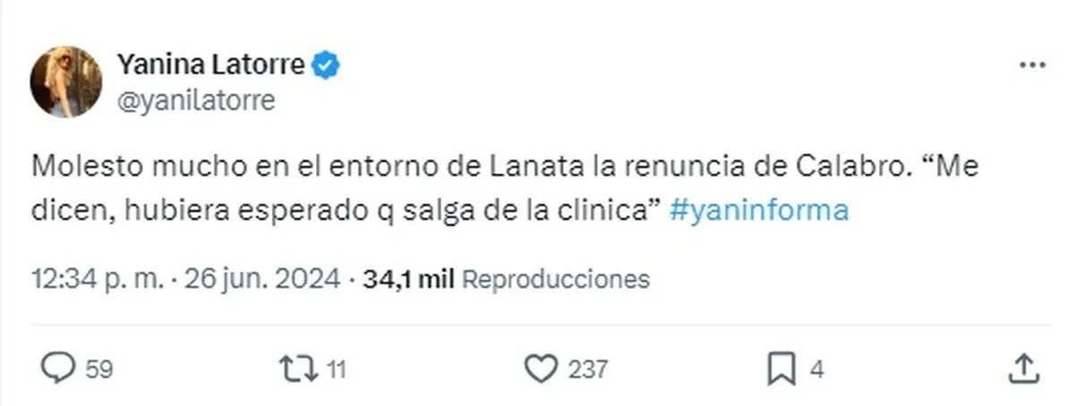 Picante descargo de Yanina Latorre contra Marina Calabr: "Las zorras no me gustan"